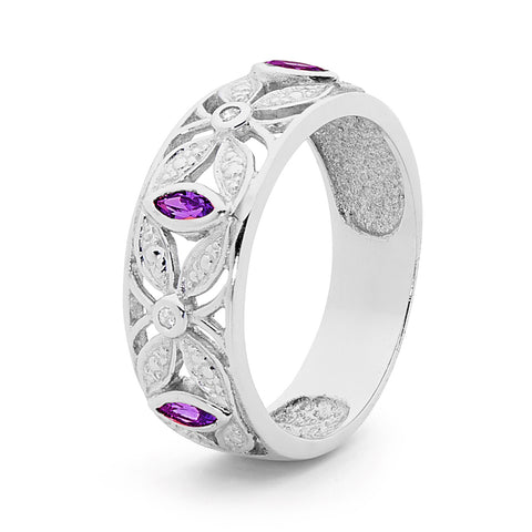 Sterling Silver Cubic Zirconia And Amethyst Ring