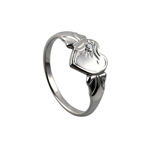Sterling Silver Single Heart Birthstone Signet Ring