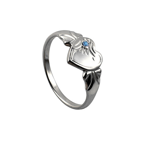 Sterling Silver Single Heart December Birthstone Signet Ring