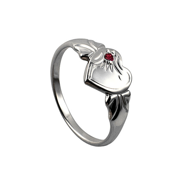 Sterling Silver Single Heart January Birthstone Signet Ring