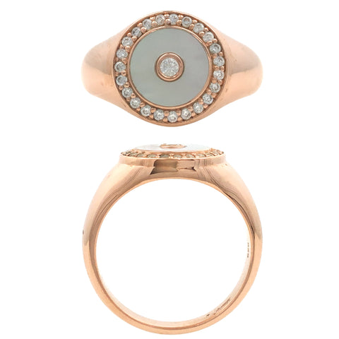 Sterling Silver Rose Gold Plated Mother Of Pearl And Cubic Zirconia Ring