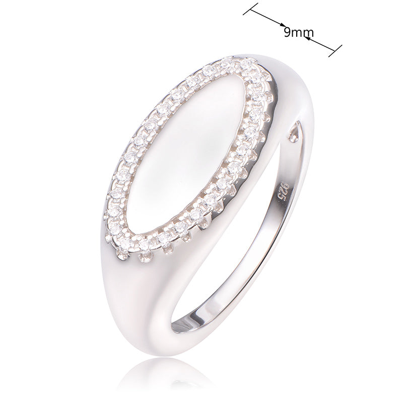 Sterling Silver Oval Top Ring Set With Cubic Zirconias