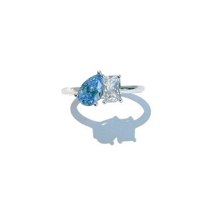 Sterling Silver Clear And Blue Cubic Zirconia Ring