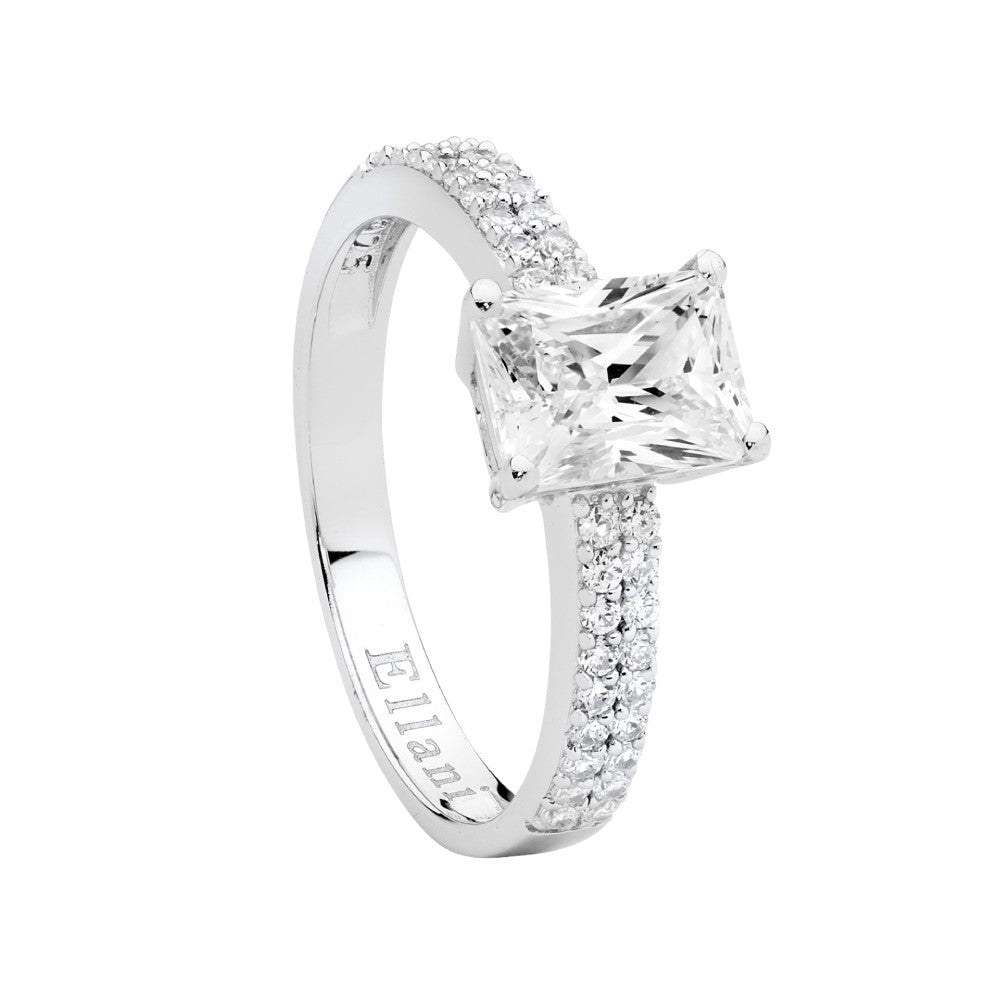Sterling Silver Radiant Cut Cubic Zirconia Ring