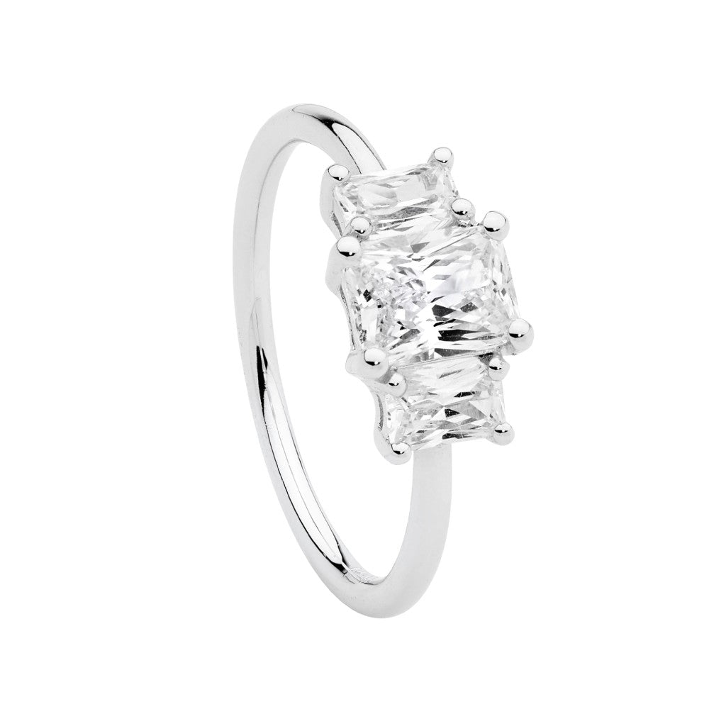 Sterling Silver Cubic Zirconia Radiant CutTrilogy Ring