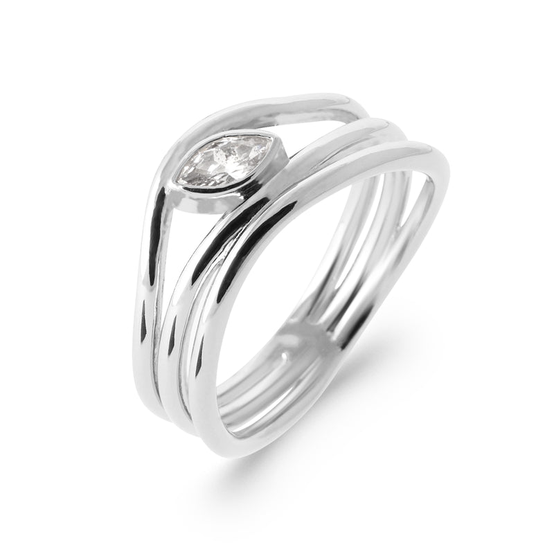 Sterling Silver CZ Triple Wave Ring