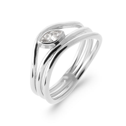 Sterling Silver CZ Triple Wave Ring