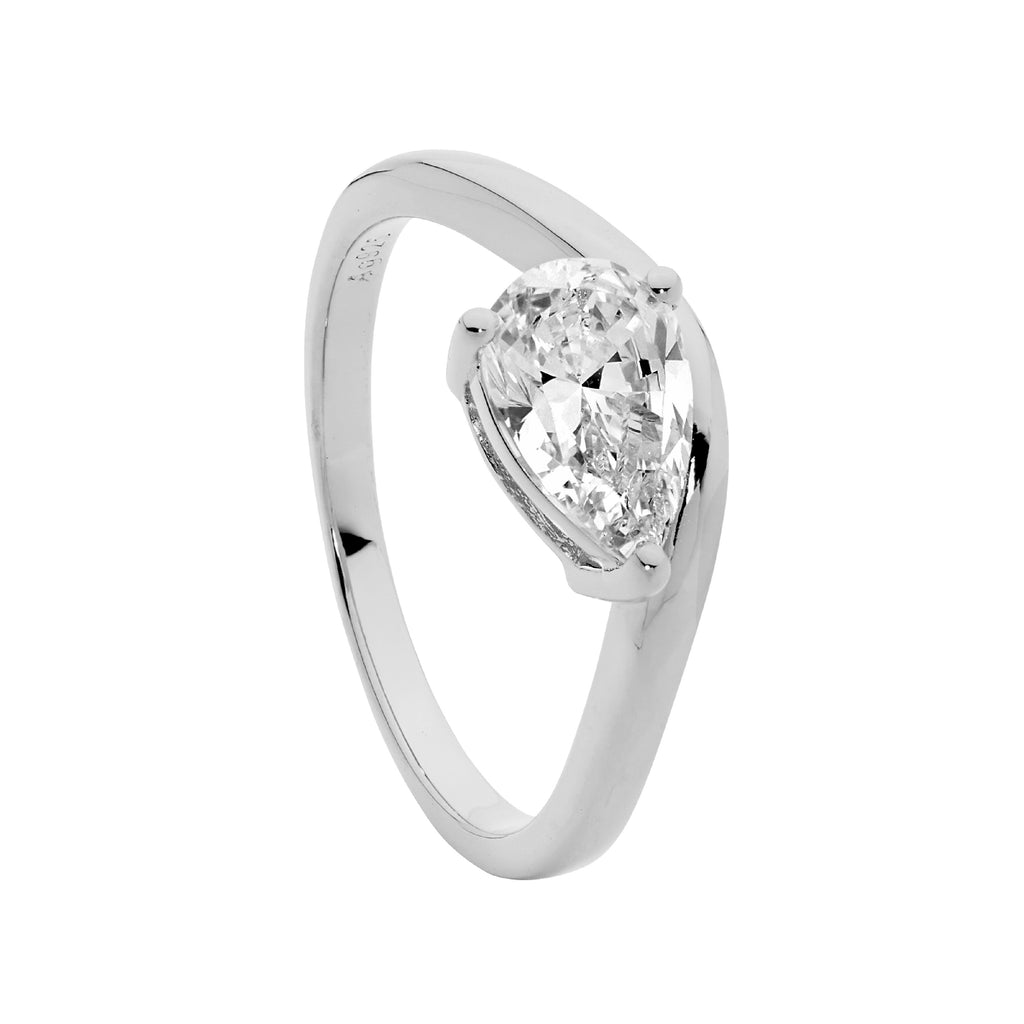 Sterling Silver Pear Cut Cubic Zirconia Ring