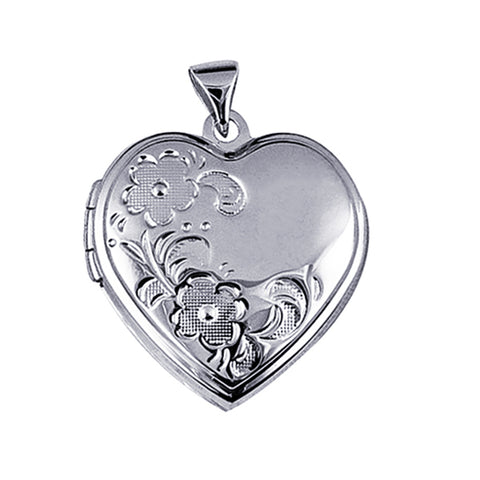 Sterling Silver Floral Engraved Heart Locket