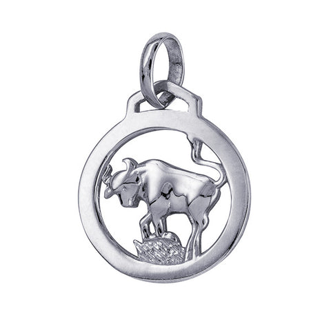 Sterling Silver Round Zodiac Pendant - Taurus