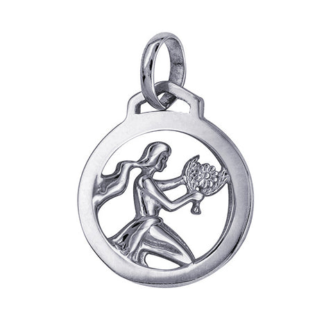 Sterling Silver 12mm Round Zodiac Pendant - Virgo