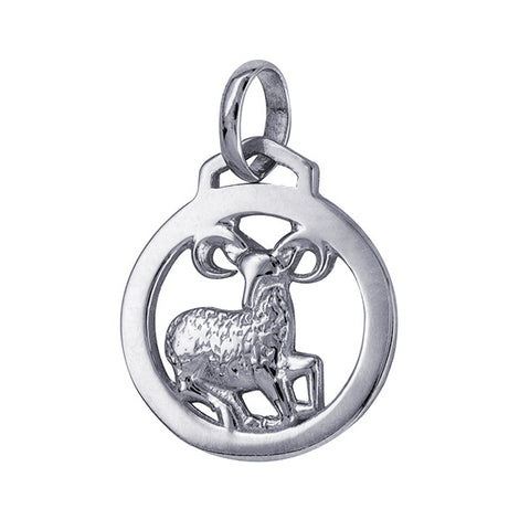 Sterling Silver Round Zodiac Pendant - Aries