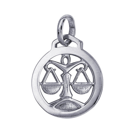 Sterling Silver Round Zodiac Pendant - Libra