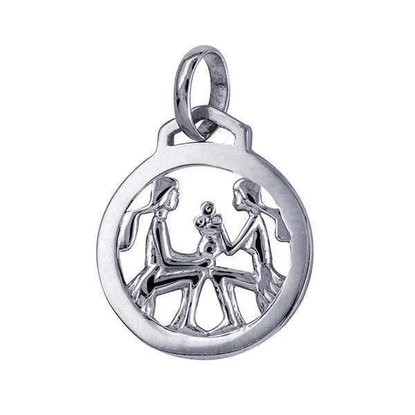 Sterling Silver Round Zodiac Pendant - Gemini