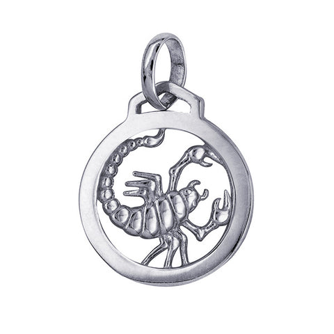 Sterling Silver 12mm Round Zodiac Pendant - Scorpio