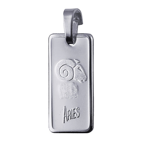 Sterling Silver Rectangle Zodiac Pendant - Aries