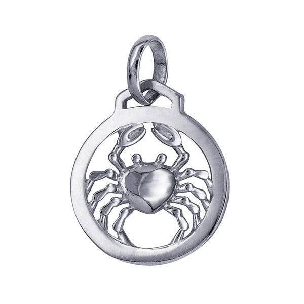 Sterling Silver Round Zodiac Pendant- Cancer