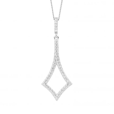 Sterling Silver 40mm Open Diamond Shaped Drop Pendant With Cubic Zirconias