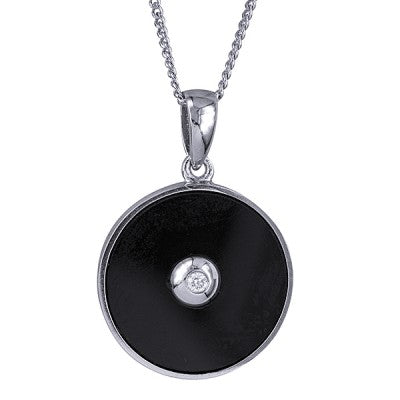 Sterling Silver Onyx And Diamond Pendant