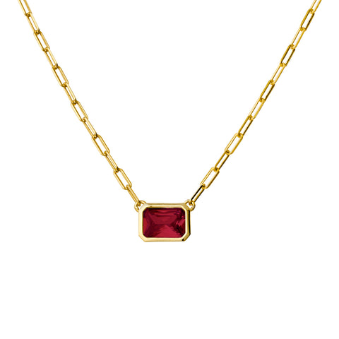 Sterling Silver Gold Plated Necklet With Red Cubic Zirconia