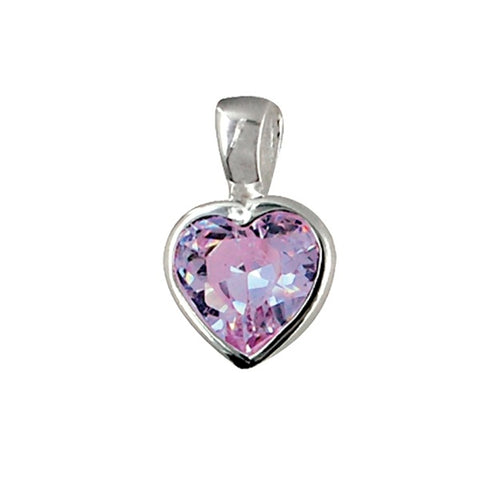 Sterling Silver Heart Purple Cubic Zirconia Pendant