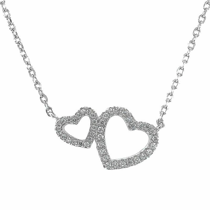 Sterling Silver Double Heart Cubic Zirconia Necklace