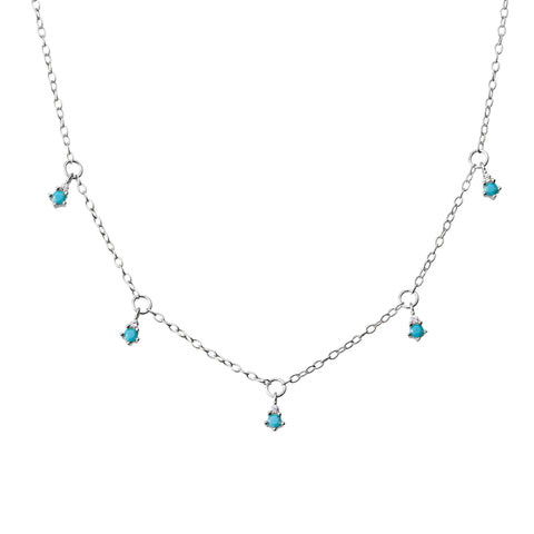 Sterling Silver Fine Necklace With Cubic Zirconia And Created Turquoise