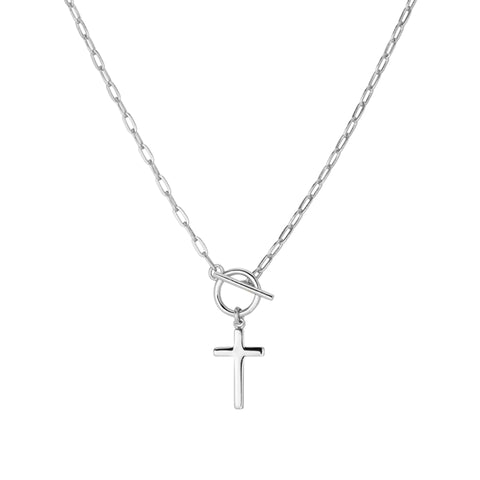 Sterling Silver Fob Chain Necklace With Cross Pendant