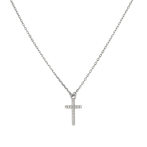 Sterling Silver Fine Necklace With Cubic Zirconia Cross Pendant