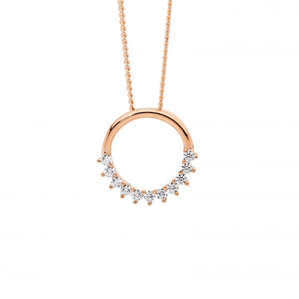 Sterling Silver Rose Gold Plated Open Circle Pendant With Cubic Zirconias