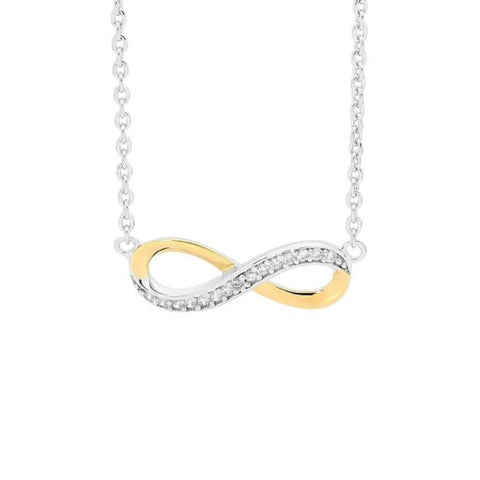 Sterling Silver Gold Plated Cubic Zirconia Infinity Pendant With Chain