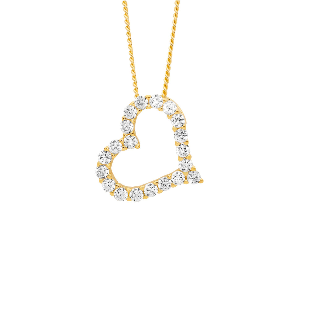 Sterling Silver Gold Plated Cubic Zirconia Open Heart Pendant