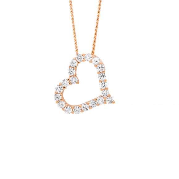 Sterling Silver Rose Gold Plated Cubic Zirconia Open Heart Pendant