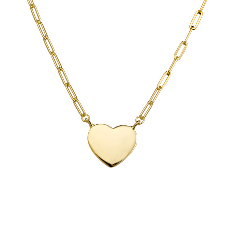 Sterling Silver Gold Plated Paperclip Necklace With Flat Heart Pendant