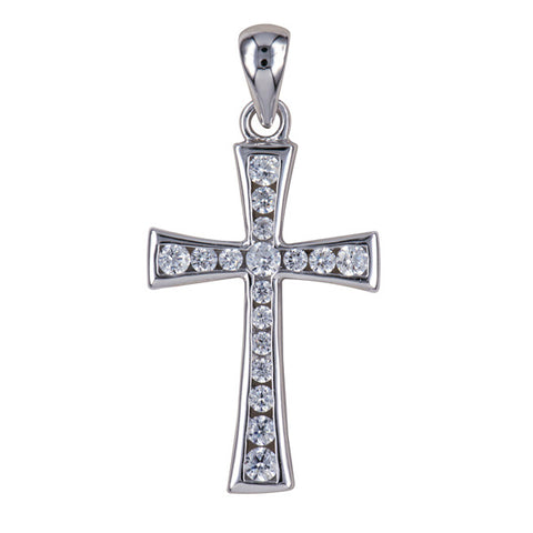 Sterling Silver Rhodium Plated Cubic Zirconia Cross Pendant