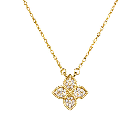 Sterling Silver Gold Plated Pavé Flower Necklace