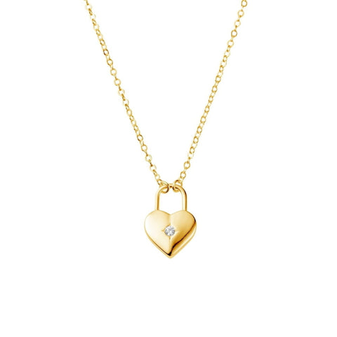 Sterling Silver Gold Plated Necklace With Heart Padlock