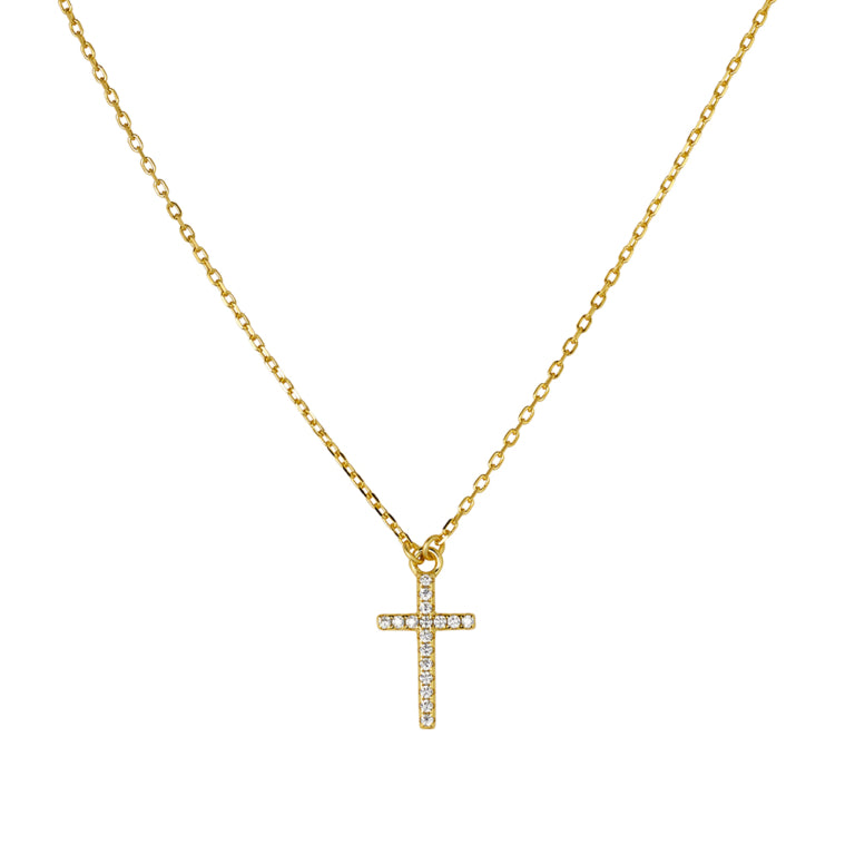 Sterling Silver Gold Plated Cubic Zirconia Set Cross Pendant