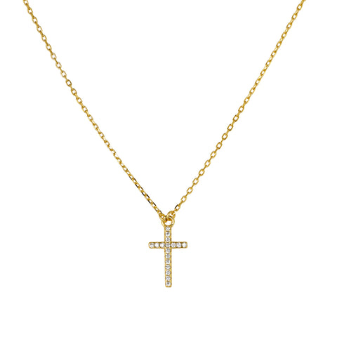 Sterling Silver Gold Plated Cubic Zirconia Set Cross Pendant