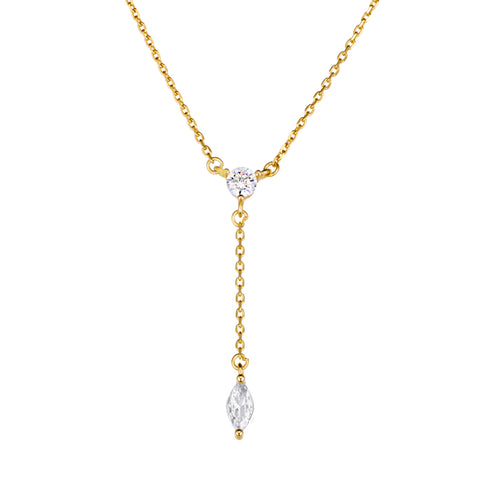 Sterling Silver Gold Plated Necklace Featuring Single Drop Cubic Zirconia