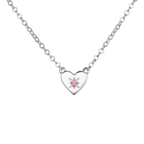 Sterling Silver Love Heart Pendant With Pink Cubic Zirconia Necklace