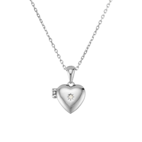 Sterling Silver Necklace With Cubic Zirconia Heart Locket Pendant