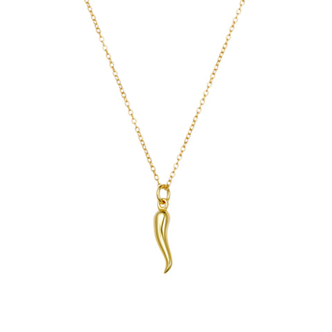 Sterling Silver Gold Plated Solid “Cornicello” Horn Pendant Necklace