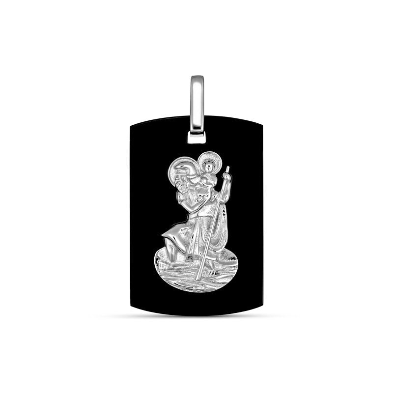 Sterling Silver Saint Christopher Dog Tag With Black Onyx Backing