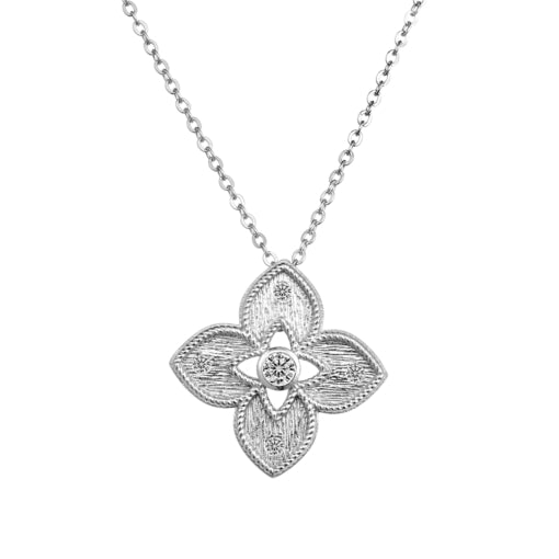 Sterling Silver Venetian Flower Pendant With Cubic Zirconia Detailing