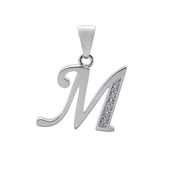 Sterling Silver Cubic Zirconia Block Initial 'M'