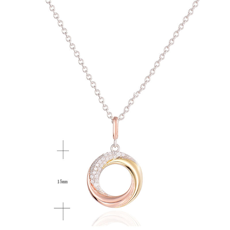 Sterling Silver Rose Gold Plated Cubic Zirconia Circle Pendant