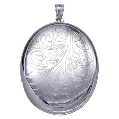 Sterling Silver Scroll Patterned Oval Locket