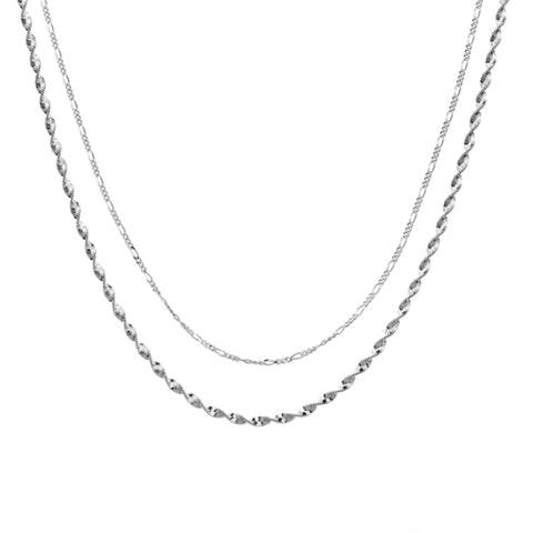 Sterling silver tiered double necklace – singapore twist and figaro chain