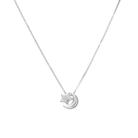 Sterling Silver Fine Box Chain Necklace With Mini Celestial Pendant